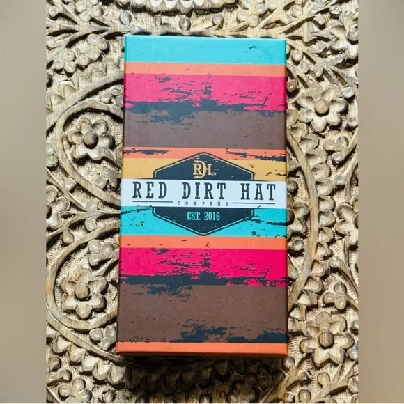 Red Dirt Hat Co Mens Brown Red Aztec Leather Slim Rodeo Bifold Wallet NIB - Picture 2 of 8